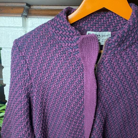 Habitat Clothes To Live In‎ Purple Black Knit Zip Front Cardigan Sweater Size XS - Picture 2 of 6